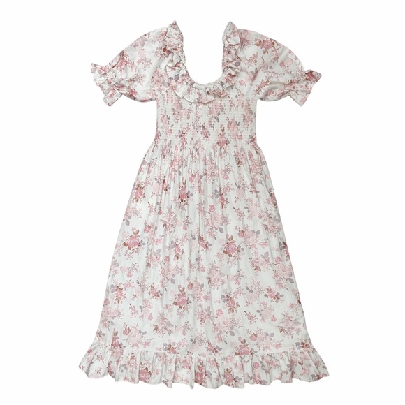 Tullabee Floral Smocked Midi Dress Cottagecore Meadow Romance Size M - Picture 3 of 12